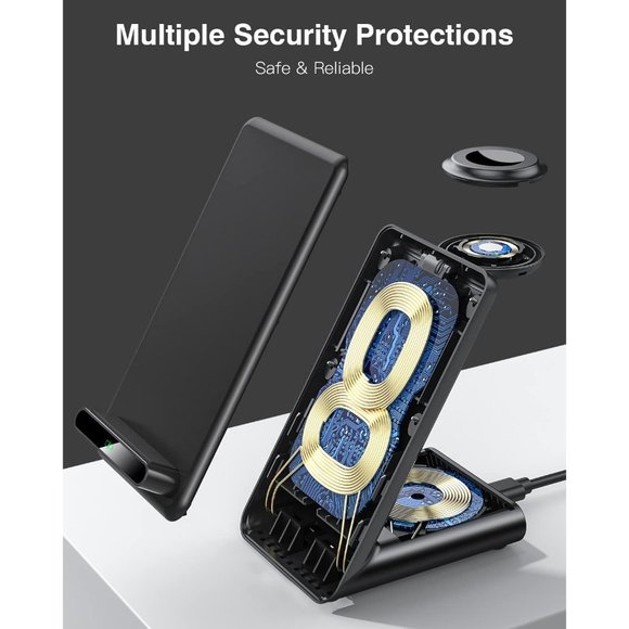 3 in1 Wireless Charging Station Made for Apple Watch iPhone AirPods with Adaptor - Picture 4 of 11